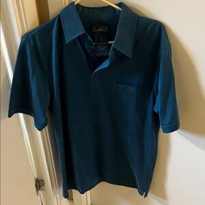 Men's Dark Teal Polo with Chest Pocket - Casual Collared Shirt